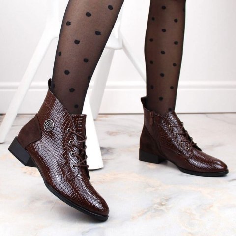 Lakierowane botki kroko ocieplane Filippo W PAW478B brązowe