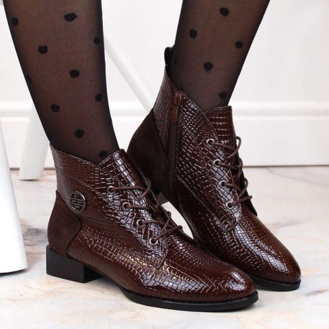 Lakierowane botki kroko ocieplane Filippo W PAW478B brązowe