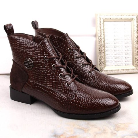 Lakierowane botki kroko ocieplane Filippo W PAW478B brązowe