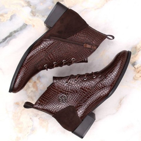 Lakierowane botki kroko ocieplane Filippo W PAW478B brązowe