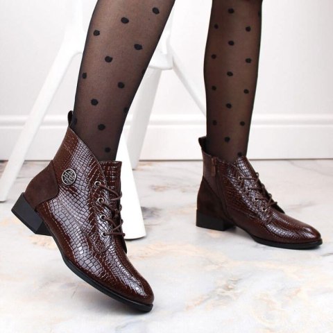 Lakierowane botki kroko ocieplane Filippo W PAW478B brązowe