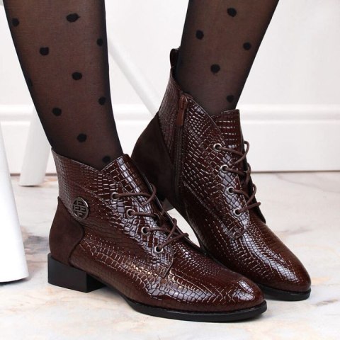 Lakierowane botki kroko ocieplane Filippo W PAW478B brązowe