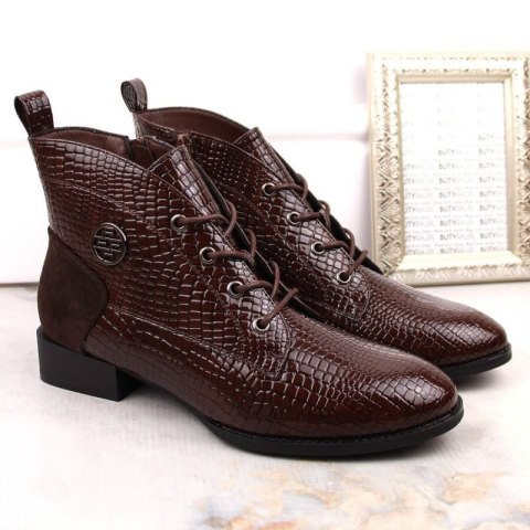 Lakierowane botki kroko ocieplane Filippo W PAW478B brązowe