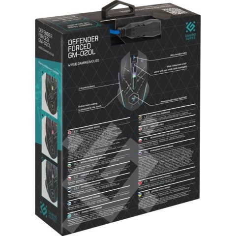 DEFENDER MYSZ PRZEWODOWA FORCED GM-020L 800/1800/2400/3200 DPI 6P + PODKŁADKA + GRA 52020