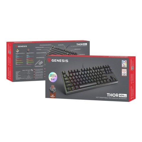 KLAWIATURA DLA GRACZY GENESIS THOR 404 TKL US PODŚWIETLENIE RGB MECHANICZNA CZARNA KAILH BOX BROWN