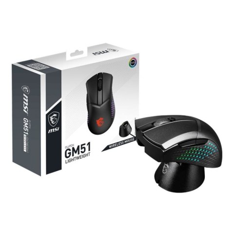 MSI CLUTCH GM51 LIGHTWEIGHT WIRELESS myszka Gaming Po prawej stronie RF Wireless + Bluetooth + USB Type-C Optyczny 26000 DPI