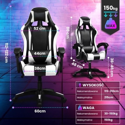 Extralink Gaming | Fotel gamingowy | biurowy, obrotowy, kubełkowy, czarno-biały, G-526