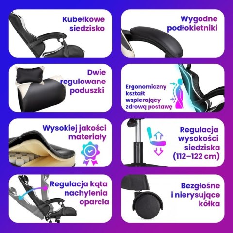 Extralink Gaming | Fotel gamingowy | biurowy, obrotowy, kubełkowy, czarno-biały, G-526