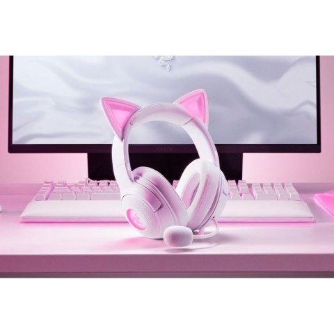 Zestaw słuchawkowy Razer Kraken Kitty V2 przewodowe nauszne z mikrofonem i redukcją szumów biały