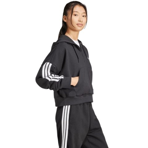Bluza damska adidas Essentials 3-Stripes French Terry Quarter-Zip Hoodie czarna JN1956