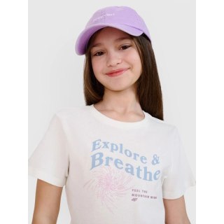 T-shirt regular z nadrukiem dziewczęcy 4F 4FJWSS25TTSHF1854-11S