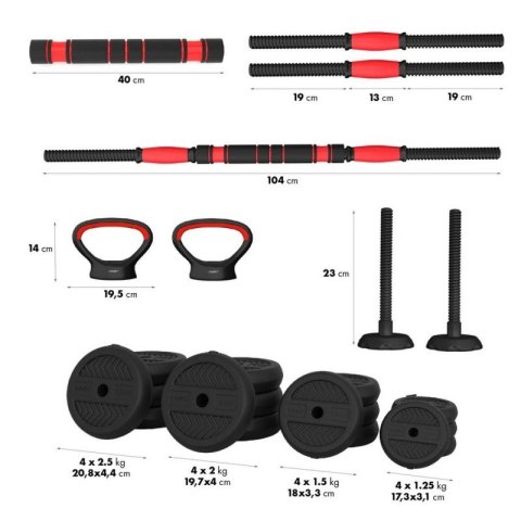 Zestaw ciężarów 6w1 HMS SGN130 (sztanga, sztangielki i kettlebell) 30kg