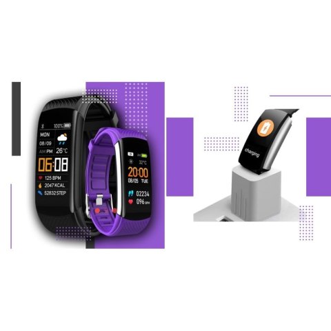 Smartwatch GIEWONT Czarno Fioletowy 2 Paski GW200-3