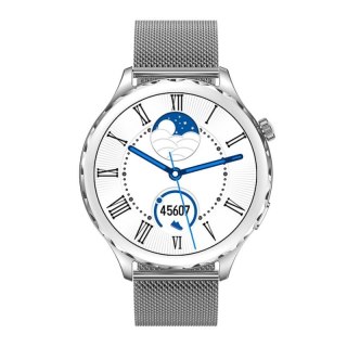 Smartwatch Damski Rubicon RNCF02-1 Srebrno-Srebrny + Czarny Silikonowy Pasek