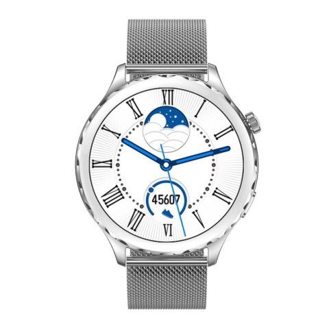 Smartwatch Damski Rubicon RNCF02-1 Srebrno-Srebrny + Czarny Silikonowy Pasek