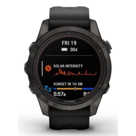 Zegarek Garmin Fenix 7S Pro 42mm Sapphire Solar szary tytanowy DLC z czarnym paskiem