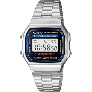 Zegarek Casio A168WA unisex cyfrowy z bransoletą ze stali nierdzewnej, srebrny