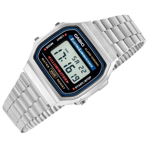 Zegarek Casio A168WA unisex cyfrowy z bransoletą ze stali nierdzewnej, srebrny