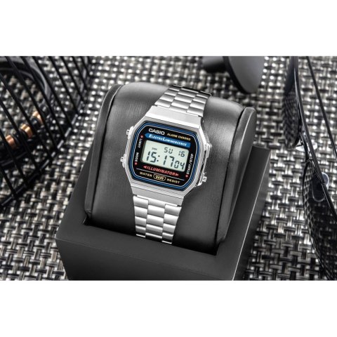 Zegarek Casio A168WA unisex cyfrowy z bransoletą ze stali nierdzewnej, srebrny