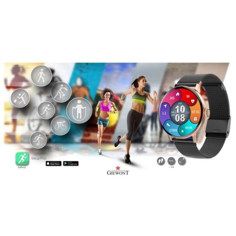 Smartwatch Damski GIEWONT Różowe Złoto Czarny GW330-4