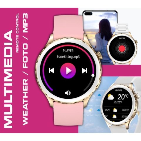 Smartwatch Damski Rubicon RNCF02-2 Złoty + Pasek Różowy