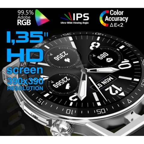 Smartwatch Rubicon RNCE88-1 Czarny- Czarny Pasek Silikonowy + Czarny Pasek Skórzany