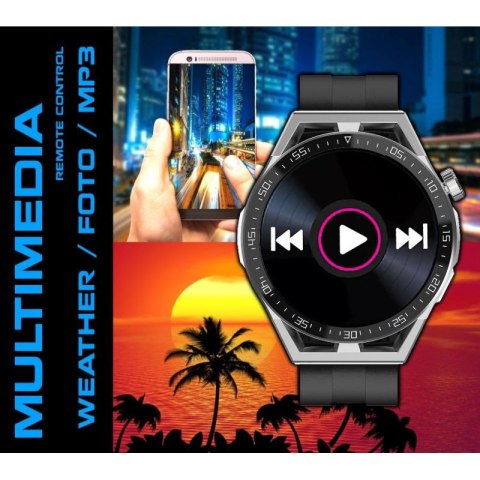 Smartwatch Rubicon RNCE88-1 Czarny- Czarny Pasek Silikonowy + Czarny Pasek Skórzany