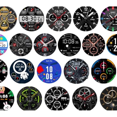 Smartwatch Rubicon RNCE88-1 Czarny- Czarny Pasek Silikonowy + Czarny Pasek Skórzany