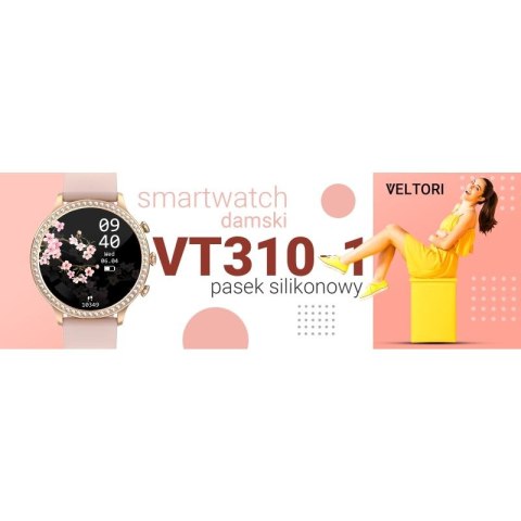 Smartwatch Damski VELTORI VT310-1 Złota Bransoleta + Różowy Pasek Silikonowy