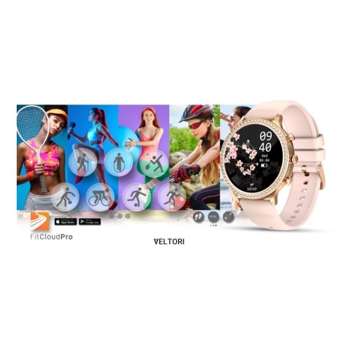 Smartwatch Damski VELTORI VT310-1 Złota Bransoleta + Różowy Pasek Silikonowy