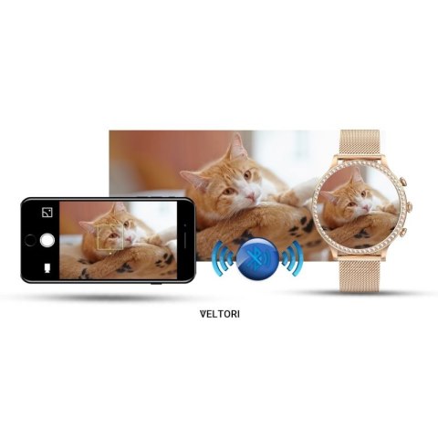 Smartwatch Damski VELTORI VT310-1 Złota Bransoleta + Różowy Pasek Silikonowy