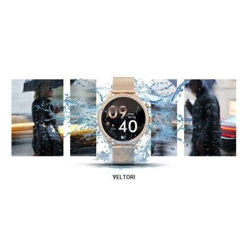 Smartwatch Damski VELTORI VT310-1 Złota Bransoleta + Różowy Pasek Silikonowy