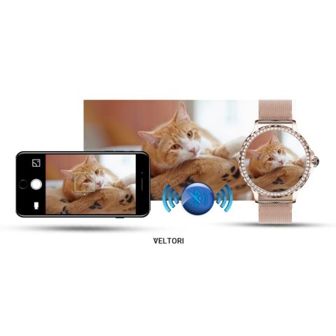 Smartwatch Damski VELTORI VT320-1 Złota Bransoleta + Różowy Pasek Silikonowy