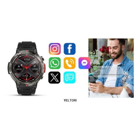 Smartwatch VELTORI VT140-1 Czarny Pasek Silikonowy