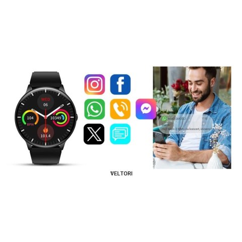 Smartwatch VELTORI VT160-1 Czarny Pasek Silikonowy