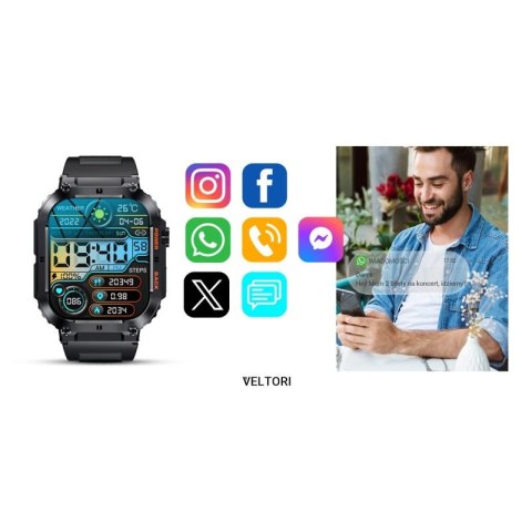 Smartwatch VELTORI VT200-1 Czarny Pasek Silikonowy