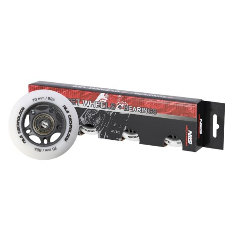 PU 70x24 82A BIAŁE MATOWE (4 szt.) + ABEC-9 (8 szt.) ZESTAW NILS EXTREME PU 70x24 82A BIAŁE MATOWE (4 szt.) + ABEC-9 (8 szt.) ZESTAW NILS EXTREME