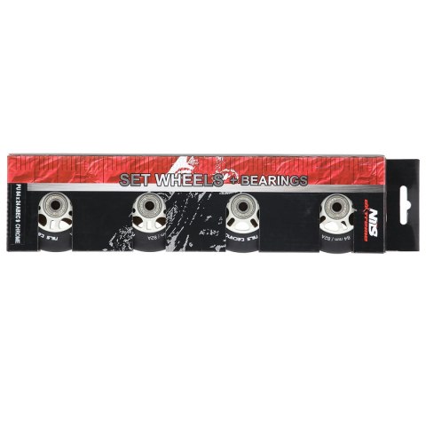 PU 84x24 82A CZARNE MATOWE (4 szt.) + ABEC-9 CHROME (8 szt.) ZESTAW NILS EXTREME PU 84x24 82A CZARNE MATOWE (4 szt.) + ABEC-9 CHROME (8 szt.) ZESTAW NILS EXTREME