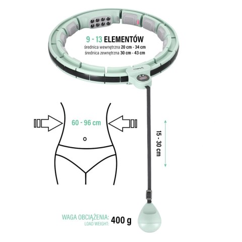 HHM13 HULA HOP GREEN Z MAGNESAMI I OBCIĄŻNIKIEM + LICZNIK HMS