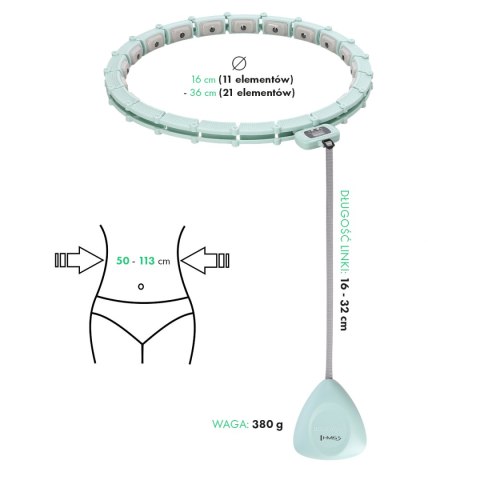 ZESTAW HULA HOP MAGNETYCZNY GREEN HHM14 Z LICZNIKIEM HMS + PAS WYSZCZUPLAJĄCY BR163 BLACK