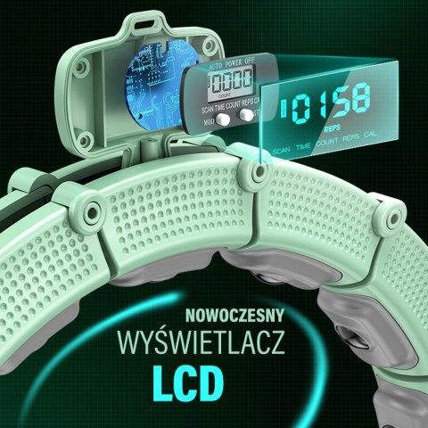 ZESTAW HULA HOP MAGNETYCZNY GREEN HHM14 Z LICZNIKIEM HMS + PAS WYSZCZUPLAJĄCY BR163 BLACK
