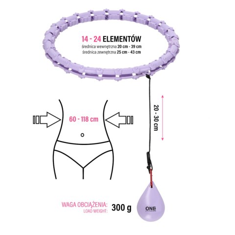 ZESTAW HULA HOP OHA02 VIOLET Z WYPUSTKAMI I OBCIĄŻNIKIEM ONE FITNESS + PAS BR160